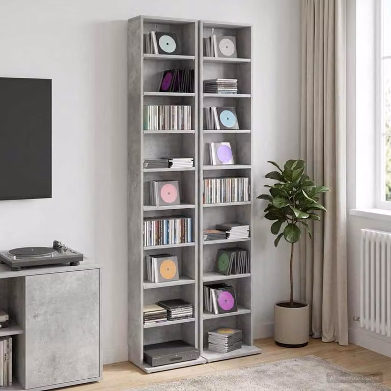 Set di 2 Mobiletto per CD vidaXL Grigio Cemento, L 33 cm x P 23,5 cm x H 175 cm