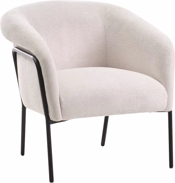 Poltrona imbottita Beliani con struttura in metallo e braccioli, stile minimalista, colore beige e nero, L: 73 cm, P: 64 cm, H: 68 cm