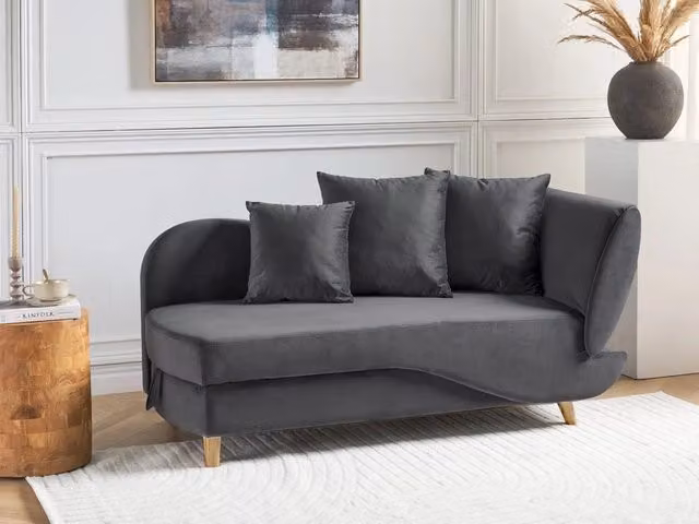 Chaise Longue BELIANI in velluto grigio scuro con contenitore e funzione letto, stile moderno per soggiorno, L/P/H: 235 x 155 x 69 cm