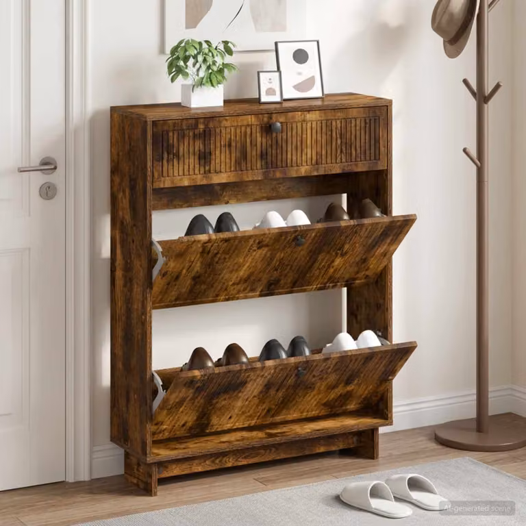 Mobile porta scarpe moderno vidaXL in legno e metallo, L: 78 cm, P: 24 cm, H: 103 cm