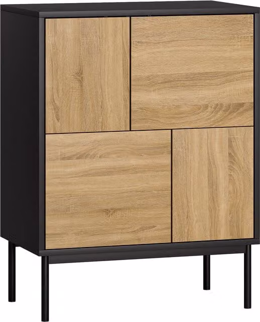 Credenza Moderna HOMCOM con 4 Vani e Ante a Pressione per Soggiorno e Cucina, Nero, L 60 x P 35 x H 78 cm