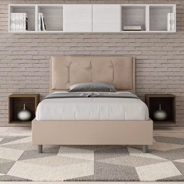 Letto imbottito ITYHOME in similpelle beige con rete, L/P/H: 120 x 210 x 110 cm