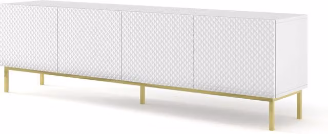 Mobile porta TV Ravenna C Diamond Bim Furniture in MDF Bianco Opaco con Cornice Oro e design moderno per il tuo soggiorno