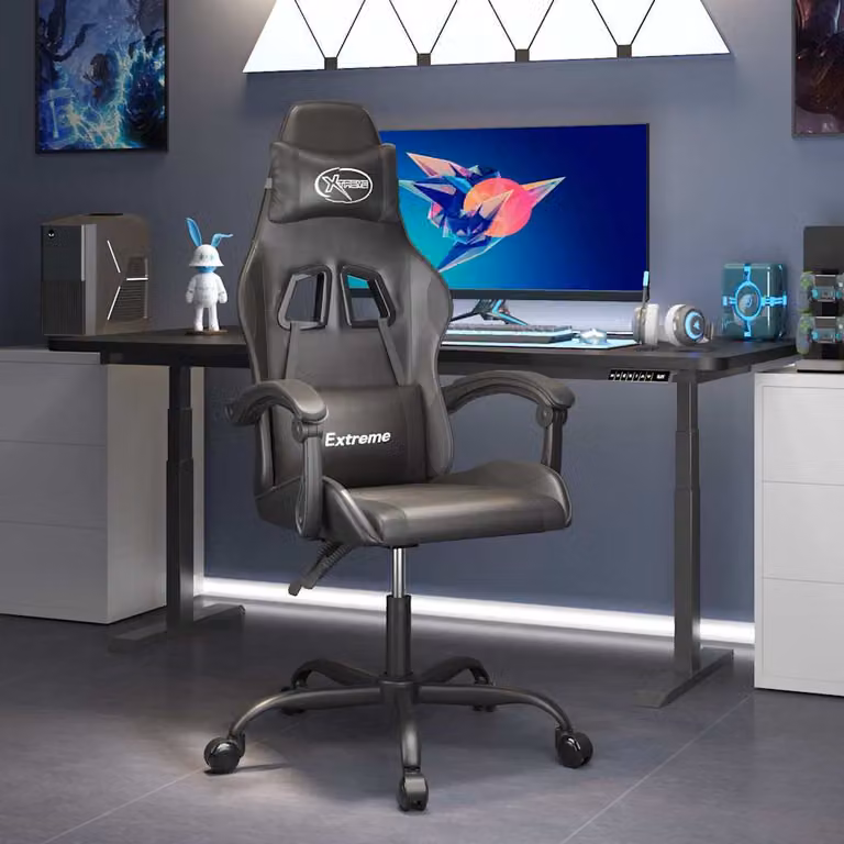 Sedia da Gaming vidaXL Girevole in Similpelle Nera con Poggiatesta e Braccioli