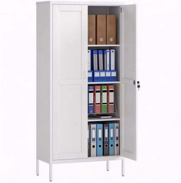 Armadio da ufficio in metallo DESIGN IN con ripiani regolabili e serratura, Bianco, L: 80 cm, P: 40 cm, H: 175 cm