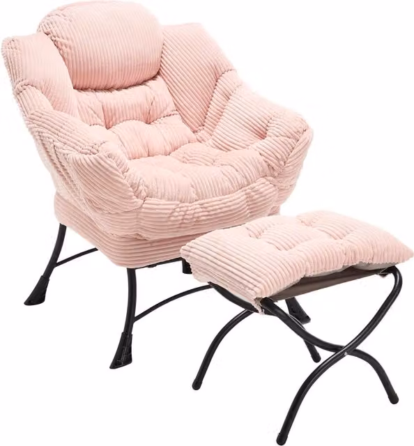 Poltrona lounge con pouf, braccioli e struttura in metallo, rivestimento in tessuto, L: 69,9 cm, P: 64,0 cm, H: 95,0 cm, Rosa