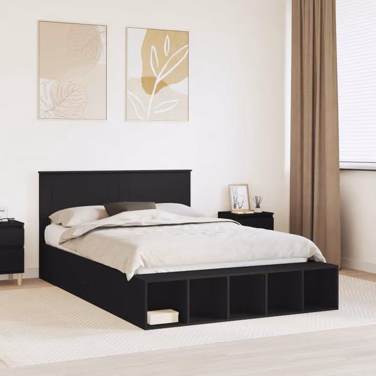 Struttura del letto moderna vidaXL in legno ingegnerizzato nero L/P: 150 x 200 cm