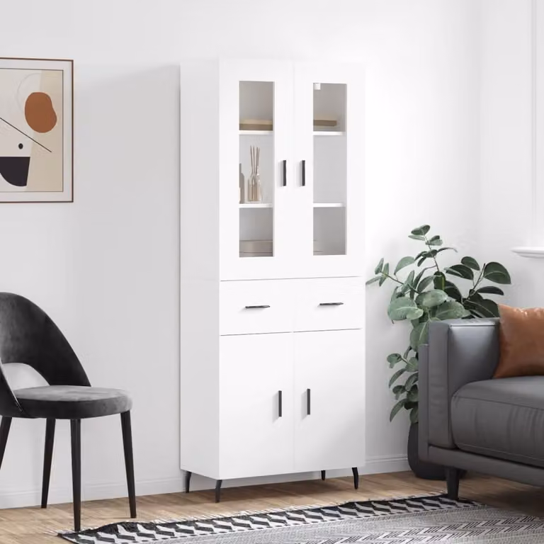 vidaXL Credenza Bianca con Ante in Vetro e Ripiani Interni L: 69,5 cm, P: 34 cm, H: 180 cm