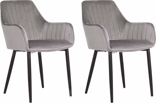 Set di 2 sedie da pranzo Beliani con braccioli in velluto grigio e gambe in metallo nero stile glamour