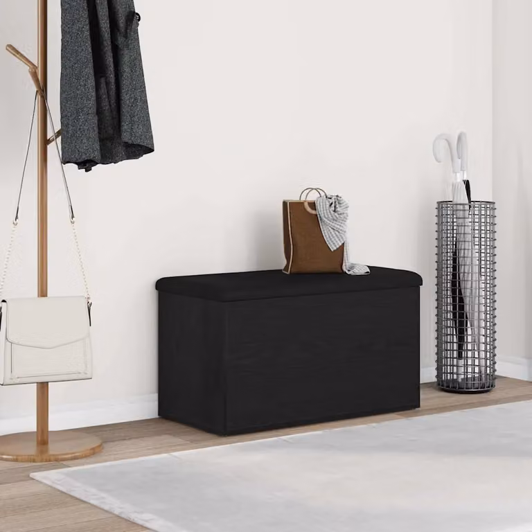 Panchina con contenitore vidaXL moderna in colore nero con finitura rovere L: 82 cm, P: 42 cm, H: 45 cm