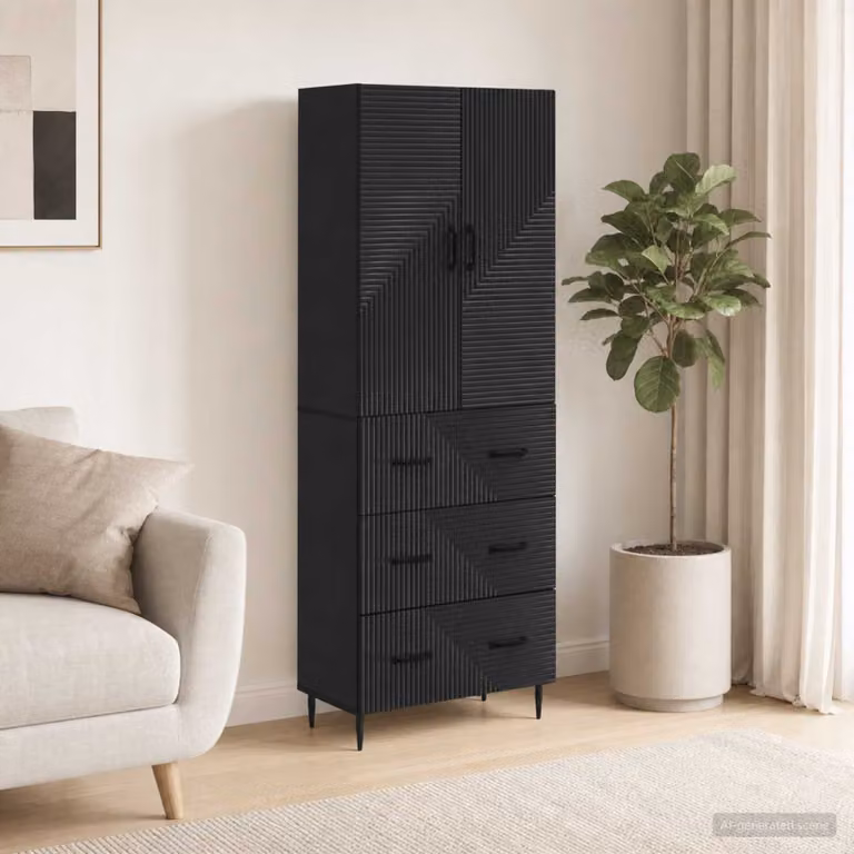 Set di 2 armadi a muro vidaXL in legno nero opaco L/P/H: 66 x 34,5 x 90 cm
