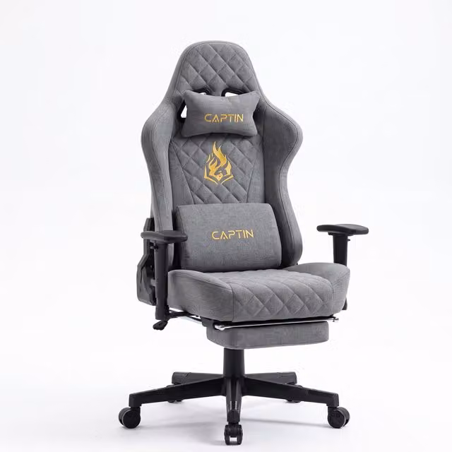 Sedia gaming ergonomica Aosom in tessuto grigio con poggiatesta e braccioli, L/P/H: 70 x 70 x 131 cm