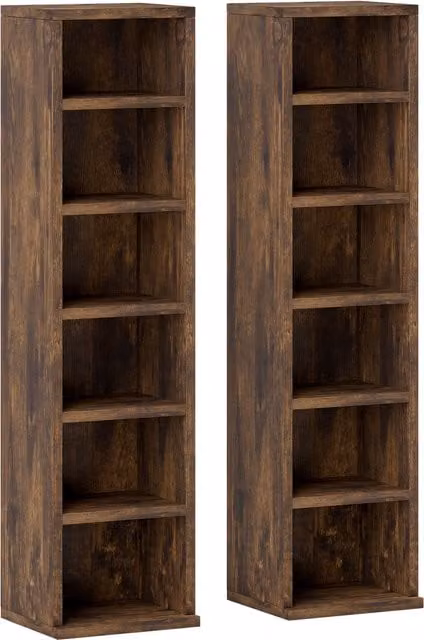 Set di 2 mobili porta CD HOMCOM in legno marrone con 6 ripiani regolabili per 204 CD, L 21 cm, P 22,5 cm, H 88,5 cm