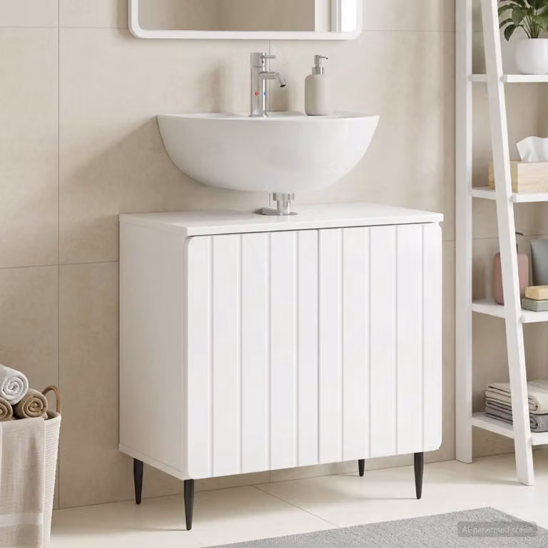 Armadio per lavabo da bagno vidaXL ZWOLLE Bianco Lucido con ante a battente