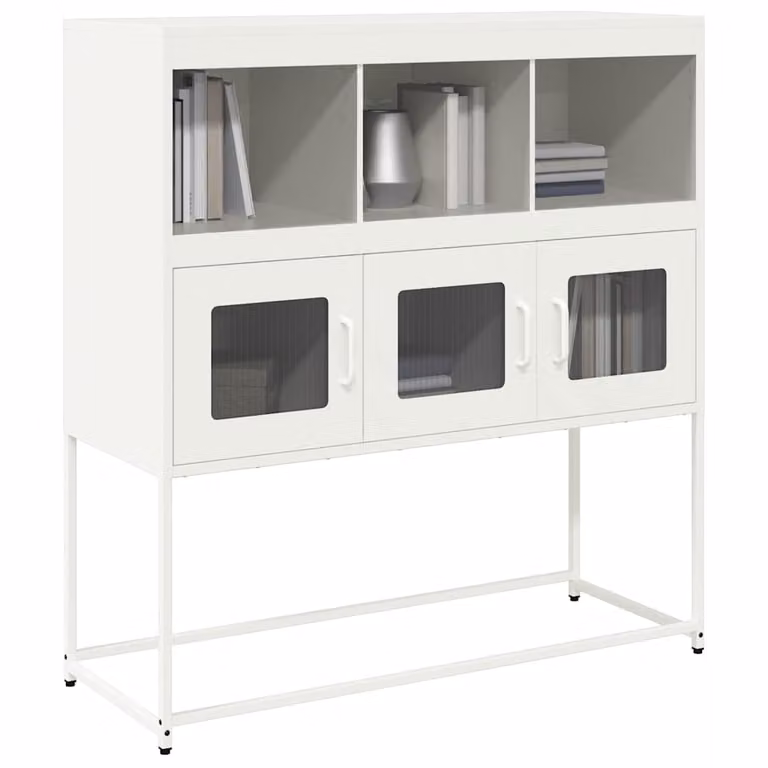 Credenza moderna vidaXL bianca con ante in vetro e ripiani interni in metallo L: 100,5 cm, P: 39 cm, H: 107 cm