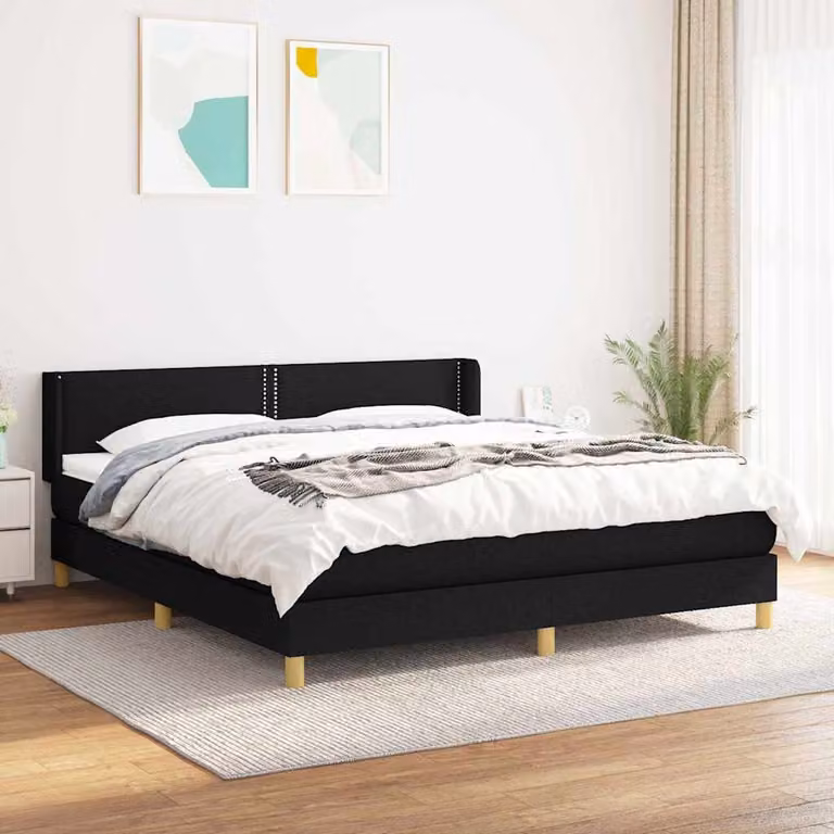 vidaXL Giroletto a Molle con Materasso Nero in Tessuto L/P: 180 x 200 cm