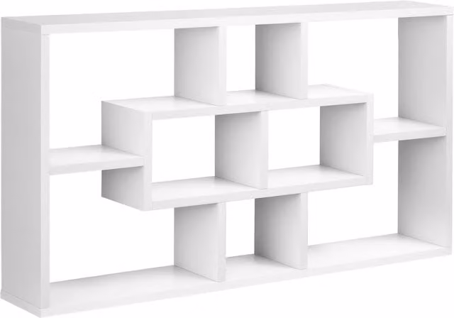 Libreria a parete moderna Aosom in legno con 8 scomparti di diverse dimensioni, Bianco, L 85 x P 47,5 x H 14,5 cm