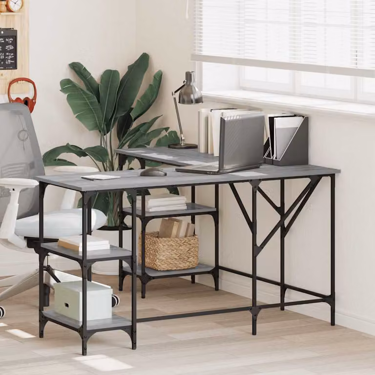 Scrivania angolare vidaXL in stile industriale, Grigio Sonoma, L/P/H: 139 x 139 x 75 cm