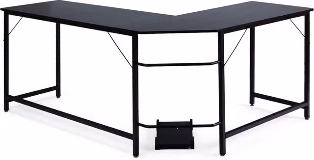 Scrivania ad angolo a forma di L moderna in legno e metallo nero per ufficio o casa L/P/H: 168 x 125 x 74 cm