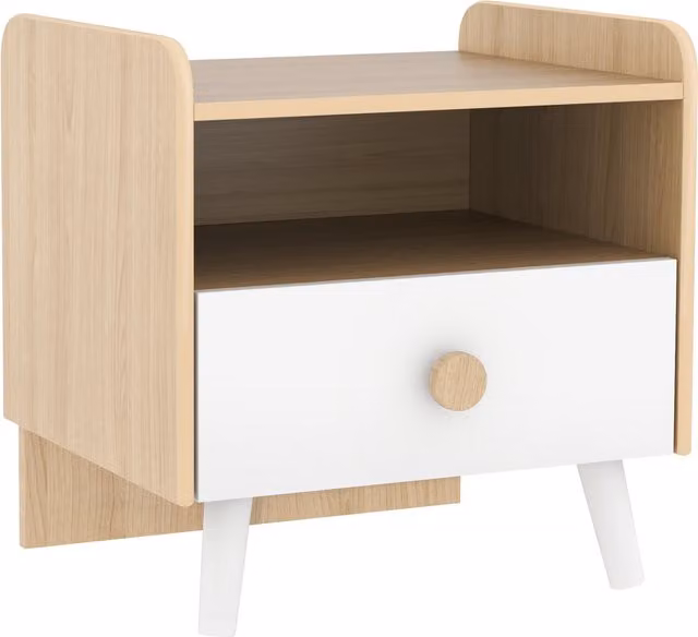 AIYAPLAY Comodino per bambini con cassetto in legno di pino, Bianco, L 40 cm x P 32,5 cm x H 40 cm