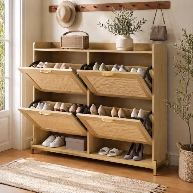 Scarpiera Salvaspazio REDOM in MDF Effetto Rovere Chiaro con Ripiano Superiore, L: 108,5 cm, P: 24 cm, H: 100 cm