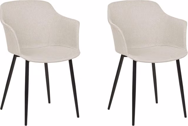 Set di 2 sedie da pranzo BELIANI in tessuto beige con gambe nere in stile retrò per soggiorno e sala da pranzo