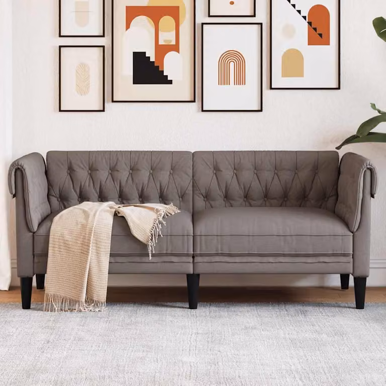 vidaXL Divano Chesterfield a 2 Posti in Tessuto Beige/Grigio con Struttura in Legno Massello L: 182,5 cm, P: 74,5 cm, H: 74,5 cm