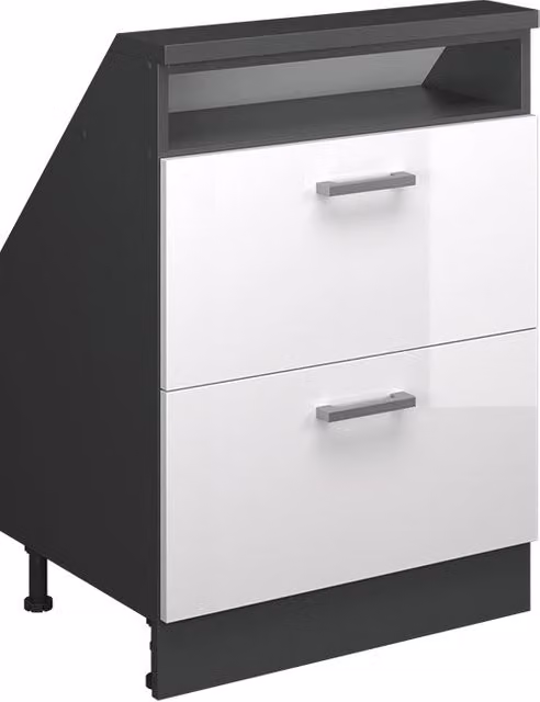 Mobile sottotetto Vicco Rion Bianco lucido e Antracite con cassetti e ripiani aperti L/P/H: 60 x 46 x 83,8 cm