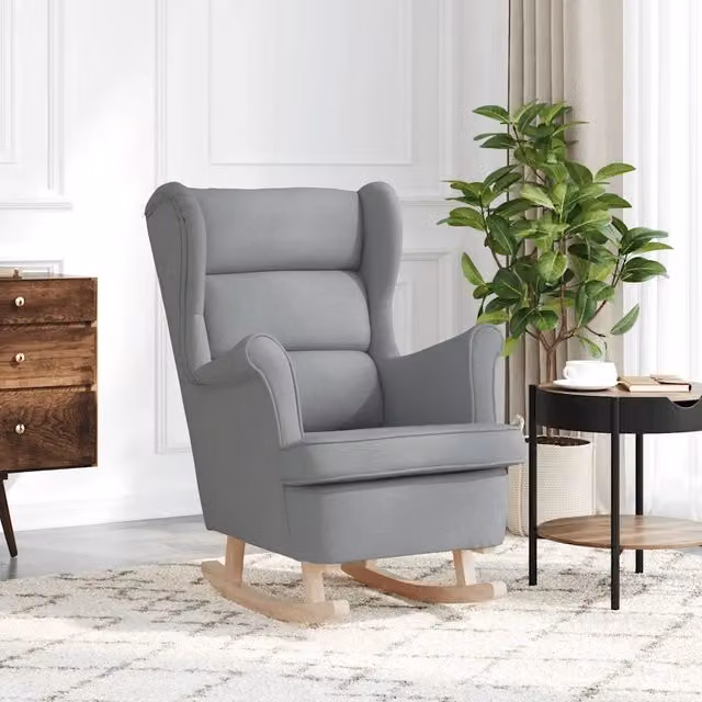 Sedia a dondolo vidaXL in tessuto grigio con braccioli L: 74 cm, P: 90 cm, H: 102 cm