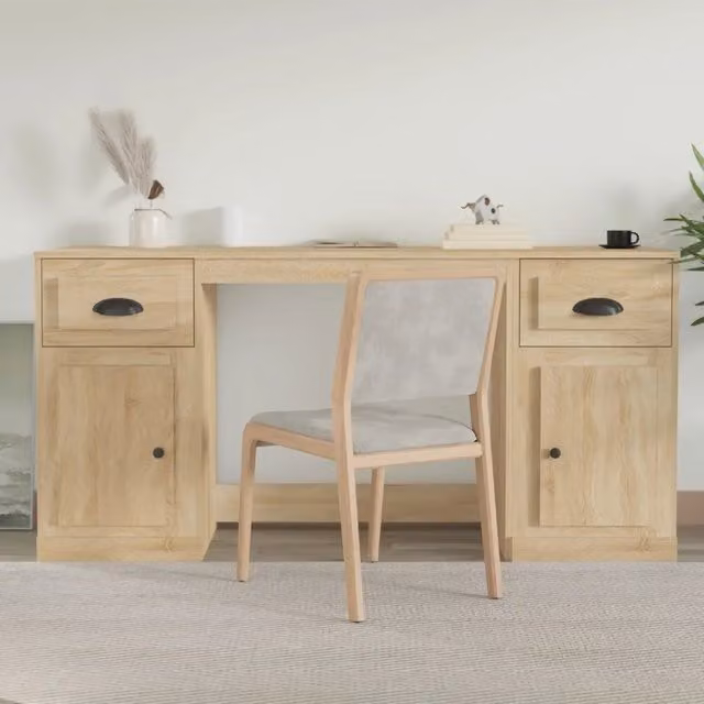 Scrivania con Armadietto vidaXL in Legno Rovere Sonoma Marrone L: 154,5 cm, P: 50 cm, H: 75 cm