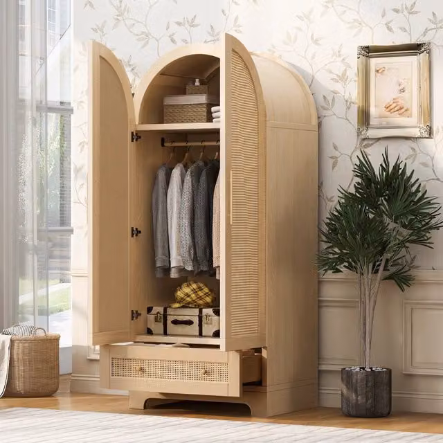 Armadio REDOM a doppia anta con 2 cassetti interni, colore legno marrone e beige, L: 70 cm, P: 55 cm, H: 170 cm