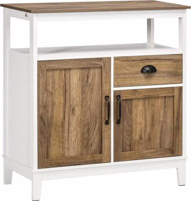 Mobile Cucina Stile Rustico HOMCOM con Armadietti e Cassetto, Bianco e Marrone, L: 76,6 cm, P: 35 cm, H: 81,5 cm