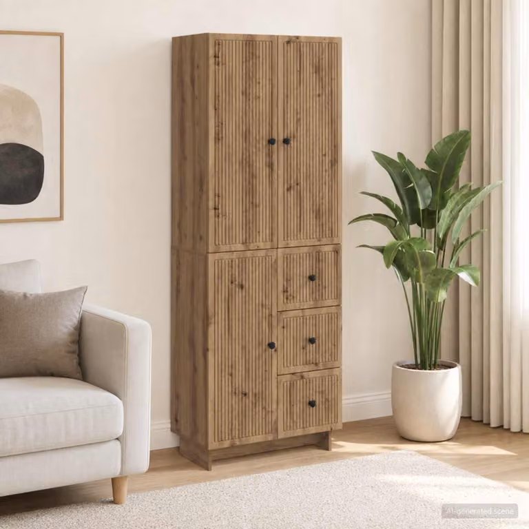 Set di mobili moderni vidaXL in legno marrone per soggiorno composto da lowboard e armadi a muro con ante scorrevoli e ripiani interni L/P/H: 90,0 x 34,5 x 66,0 cm