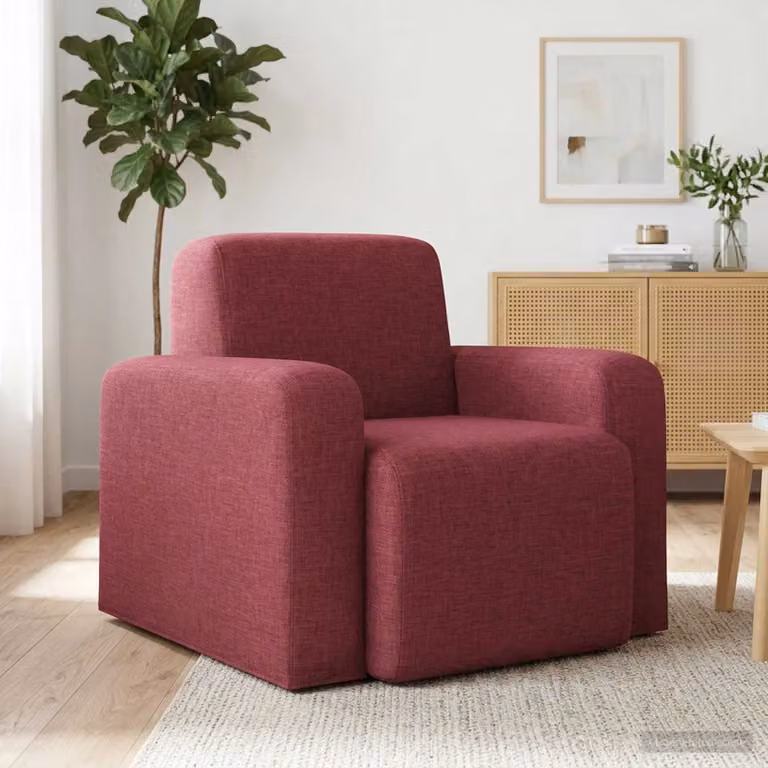 Poltrona moderna vidaXL in tessuto rosso con braccioli e struttura in legno