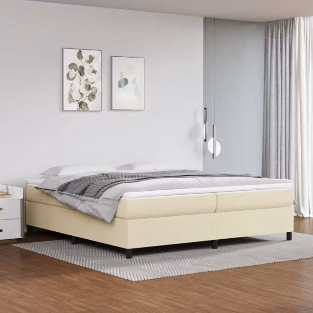 Struttura Letto a Rete a Molle e Giroletto in Similpelle Beige L/P/H: 200 x 200 x 35 cm