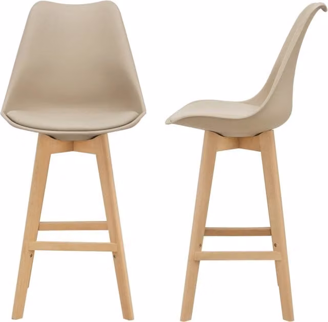 Set di 2 Sgabelli da Bar Lublin en.casa con Seduta Imbottita in Tessuto e Gambe in Faggio, Colore Beige