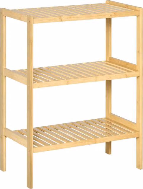 Carrello Multiuso Aosom in Bambù a 3 Livelli, Mobile Salvaspazio per Bagno, Cucina o Soggiorno, L/P/H: 62 x 33 x 80 cm