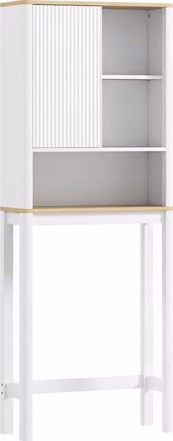 Mobile da bagno sopra il WC HOMCOM con ante a doghe e ripiani regolabili, Bianco, L: 65 cm, P: 25 cm, H: 170 cm