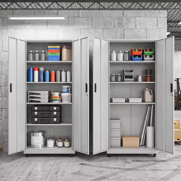 Armadio archivio Costway in acciaio con 5 ripiani regolabili e 2 ante, mobile credenza con ruote bloccabili per ufficio e garage, Grigio