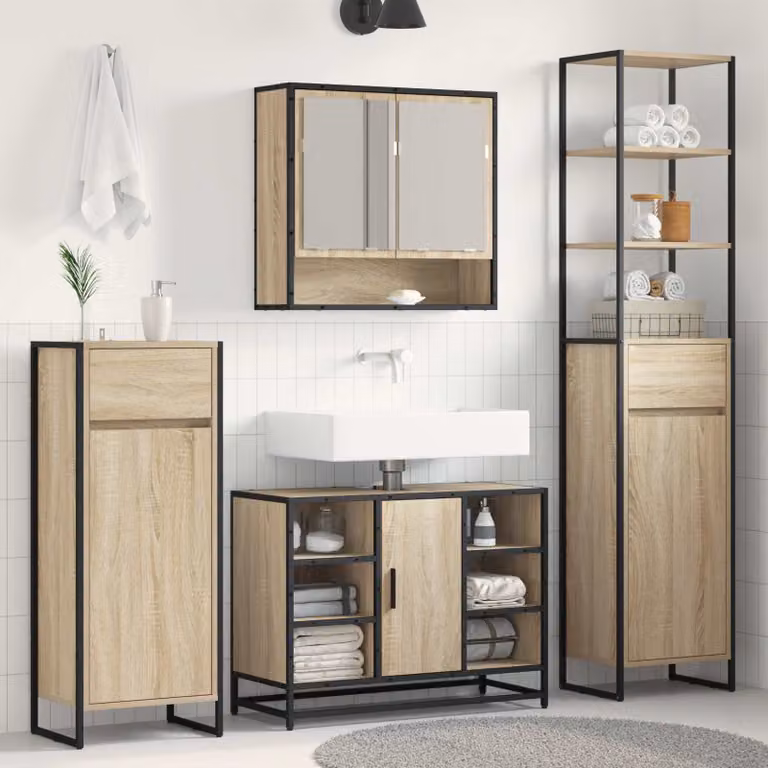 Mobile da bagno vidaXL in stile industrial in legno e metallo, colore marrone e beige, L 40 cm x P 30 cm x H 100 cm