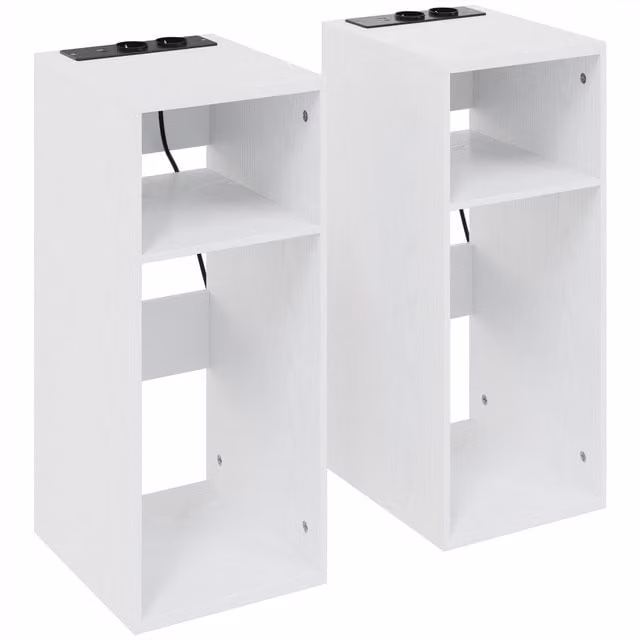 Set di 2 tavolini da salotto moderni HOMCOM con ripiani aperti, prese AC e porte USB, design sottile, bianco