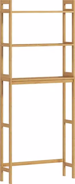 Mobile Salvaspazio Sopra WC kleankin con 3 Ripiani Aperti in Bambù, Colore Marrone, H 165 x L 68 x P 20 cm