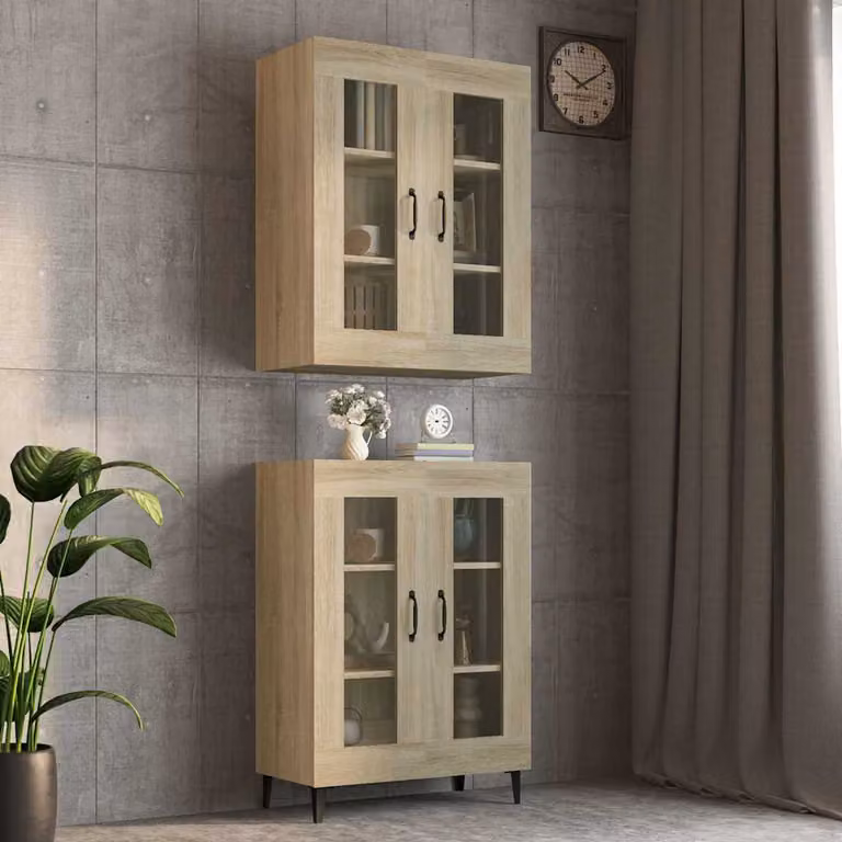 Armadietto Pensile a Parete vidaXL in Rovere con Ante in Vetro, L/P/H: 69,5 x 34 x 90 cm