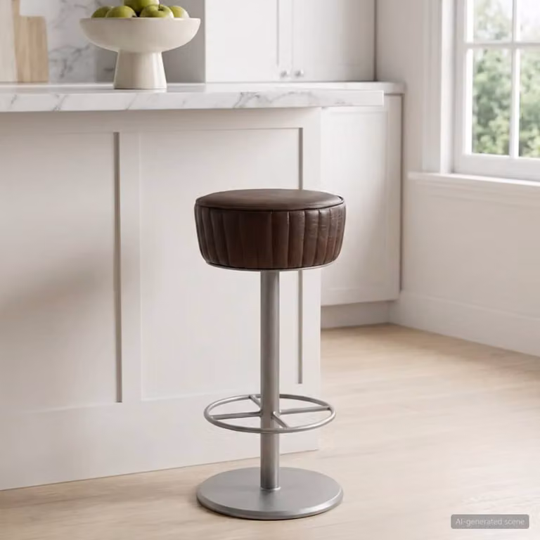 Sgabello da Bar vidaXL in Vera Pelle Marrone Anticato con Struttura in Metallo L: 37 cm, P: 37 cm, H: 76 cm