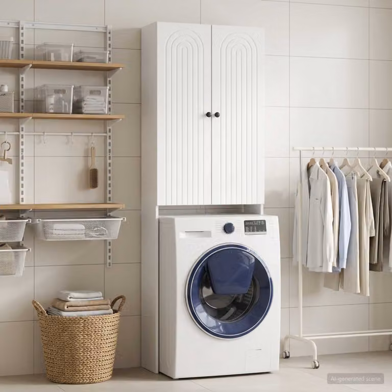 Mobiletto da bagno moderno vidaXL ALKMAAR bianco, L: 66 cm, P: 25,5 cm, H: 190 cm