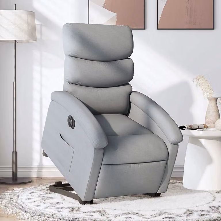 vidaXL Poltrona Reclinante Alzapersona Elettrica Grigio Chiaro in Tessuto
