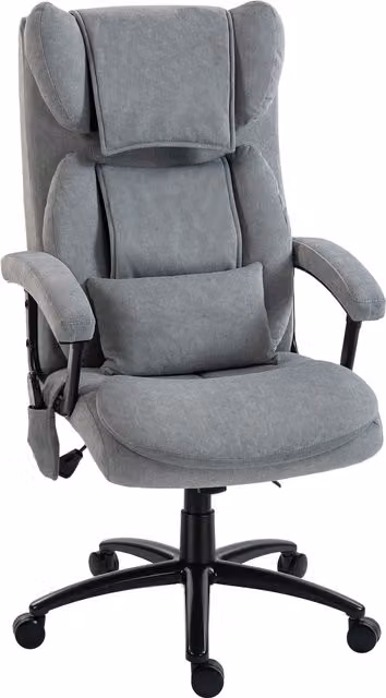 Sedia da ufficio ergonomica HOMCOM con massaggio a 4 punti, poltrona girevole con schienale alto a farfalla e braccioli, rivestimento in tessuto grigio