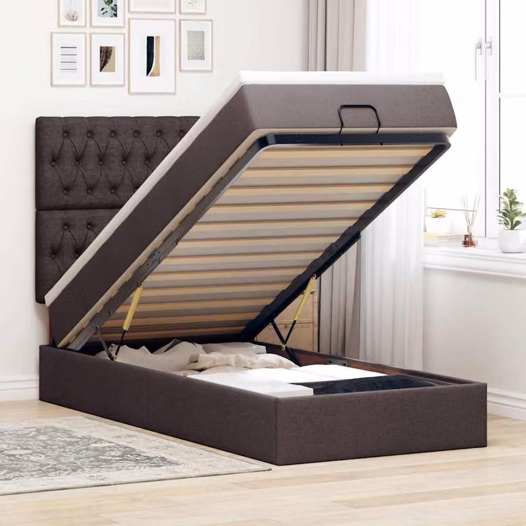 vidaXL Letto con Pouf e Materasso in Tessuto con Base a Sollevamento L/P/H: 190 x 90 x 128 cm