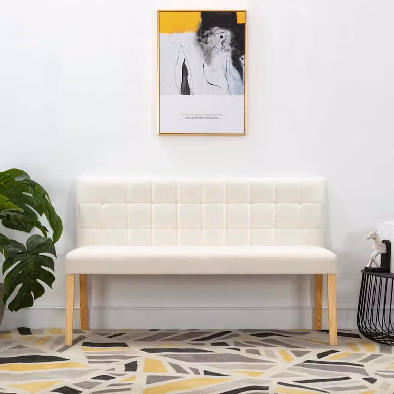 Panca vidaXL in velluto beige per soggiorno e ingresso, L: 140 cm