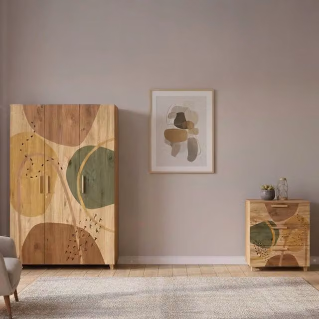 Set Camera da Letto DMORA Epiro con Armadio e Cassettiera in Legno Marrone Quercia